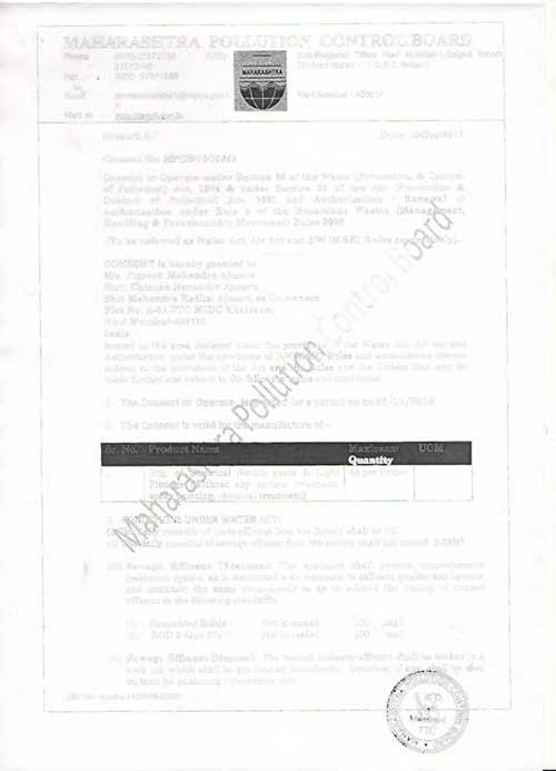 Pollution Control Certificate
