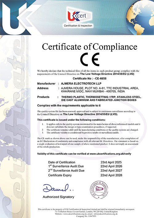 CE Junction Box Certificate